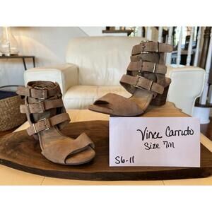 Vince Camuto Suede Gladiator Sandals Women Size 7 Taupe Strappy Heels